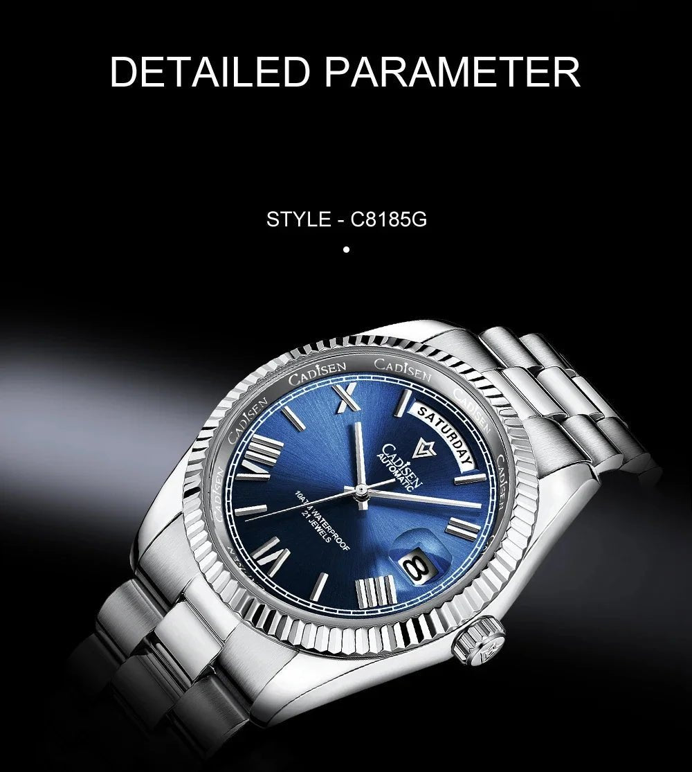 CADISEN Men's Mechanical Watch Luxury Meteorite Dial Sapphire Crystal Automatic Watch For Men Week MIYOTA 8285 Movt Wristwatch - Tara's Tiny Treasures