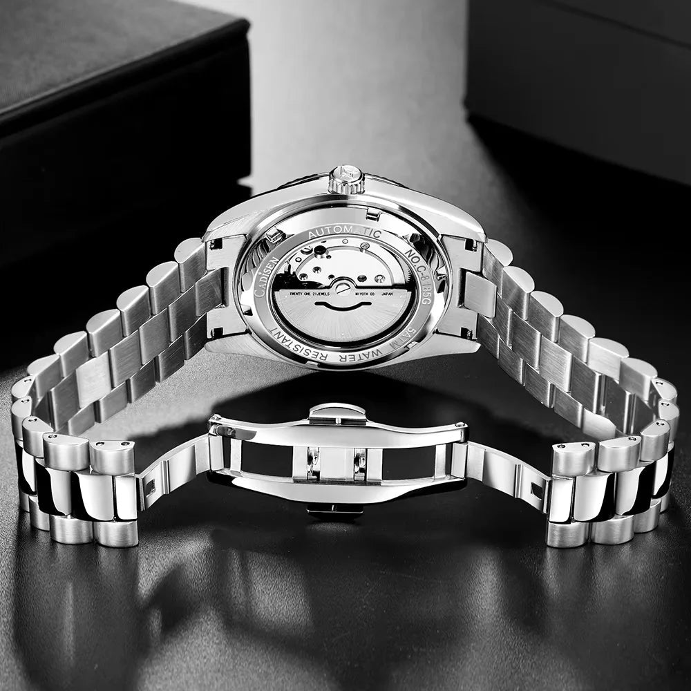 CADISEN Men's Mechanical Watch Luxury Meteorite Dial Sapphire Crystal Automatic Watch For Men Week MIYOTA 8285 Movt Wristwatch - Tara's Tiny Treasures