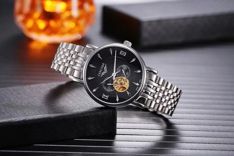 CARCIYAR Automatic Mechanical Watch Men's Tourbillon Round Dial Casual Simple Waterproof Trendy - Tara's Tiny Treasures