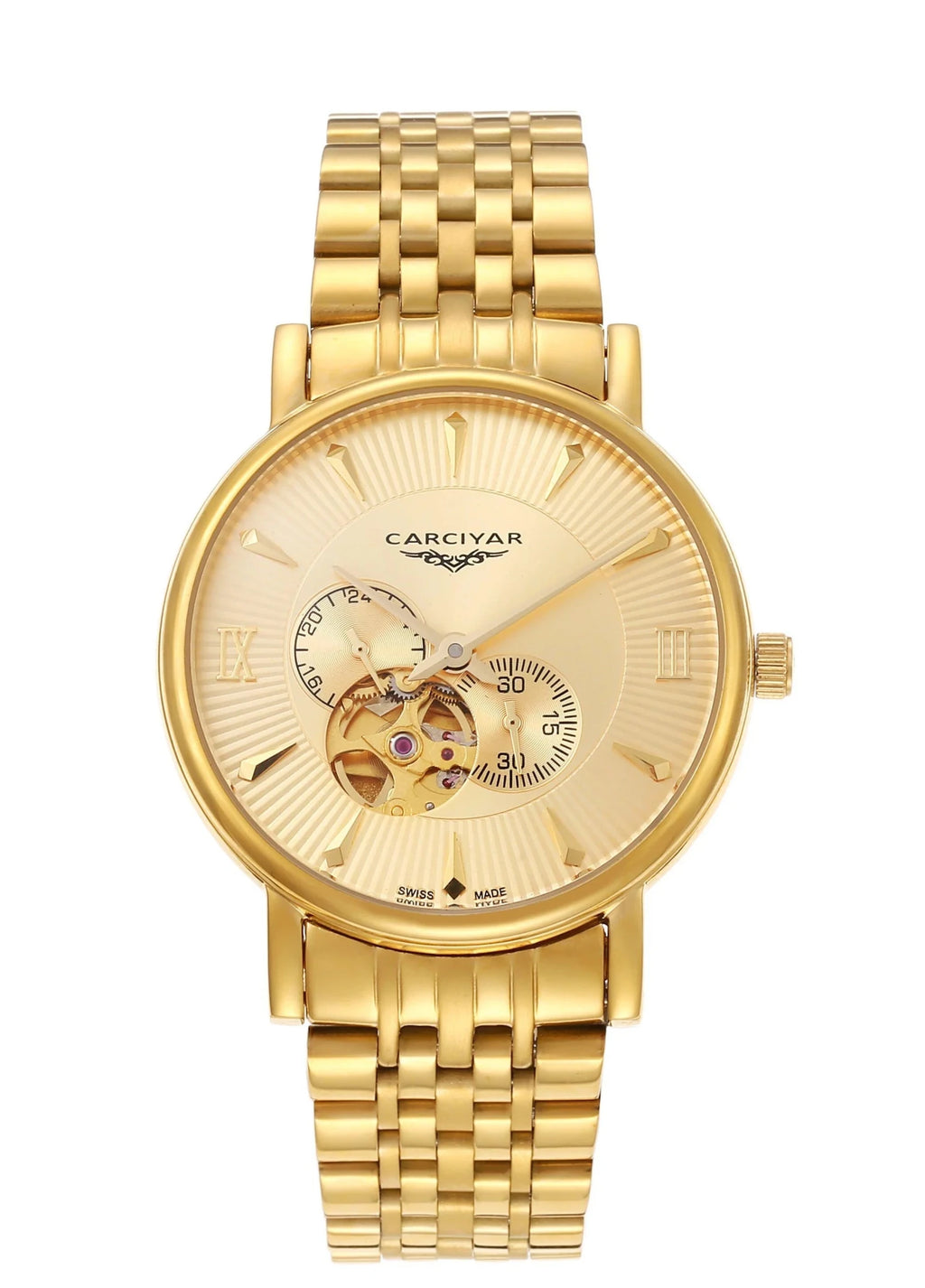 CARCIYAR Automatic Mechanical Watch Men's Tourbillon Round Dial Casual Simple Waterproof Trendy - Tara's Tiny Treasures