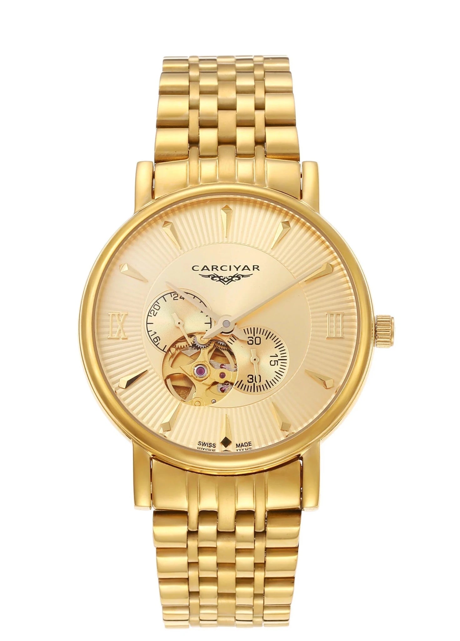 CARCIYAR Automatic Mechanical Watch Men's Tourbillon Round Dial Casual Simple Waterproof Trendy - Tara's Tiny Treasures