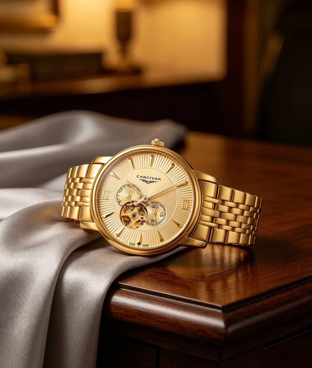 CARCIYAR Automatic Mechanical Watch Men's Tourbillon Round Dial Casual Simple Waterproof Trendy - Tara's Tiny Treasures