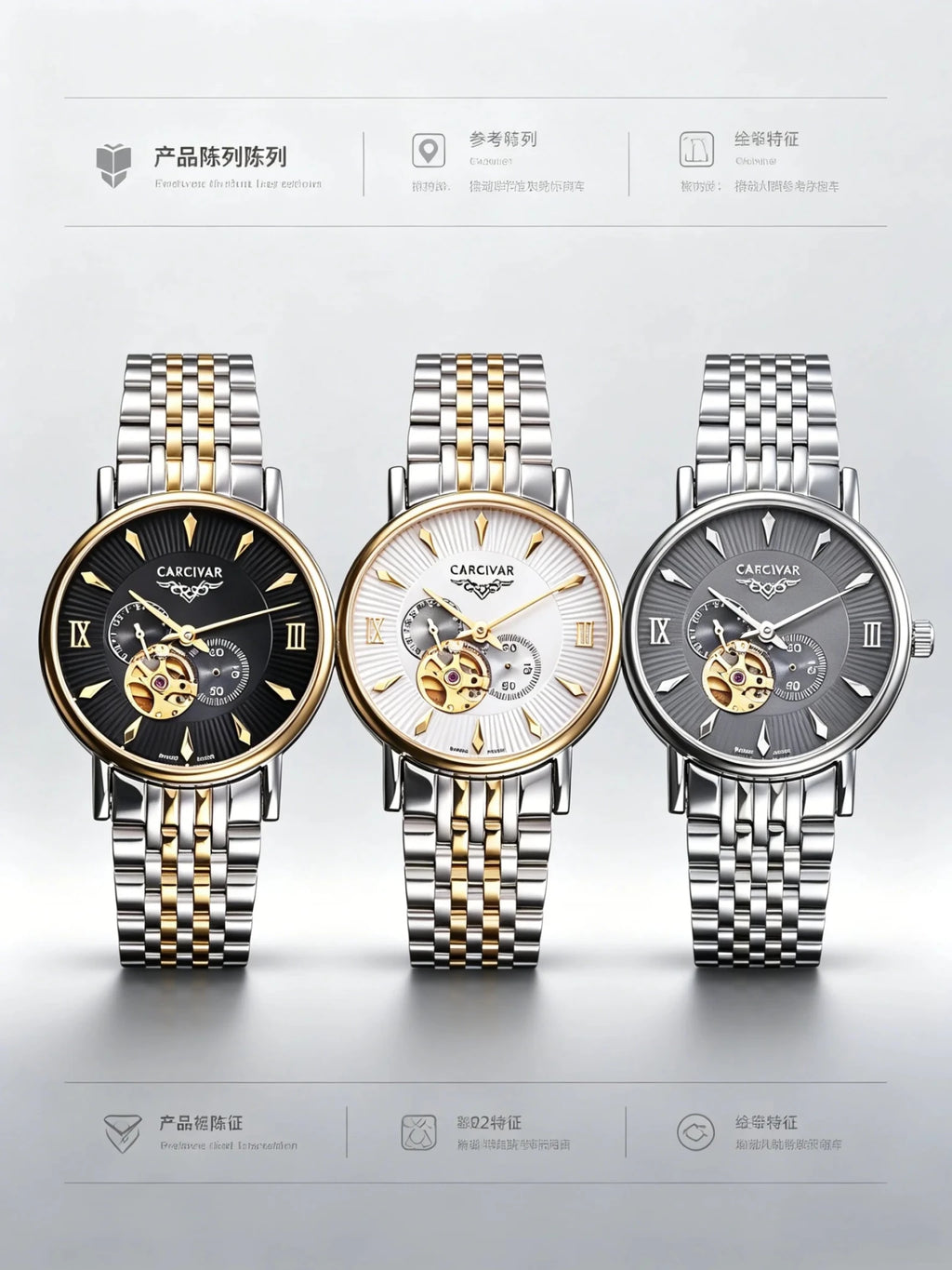 CARCIYAR Automatic Mechanical Watch Men's Tourbillon Round Dial Casual Simple Waterproof Trendy - Tara's Tiny Treasures