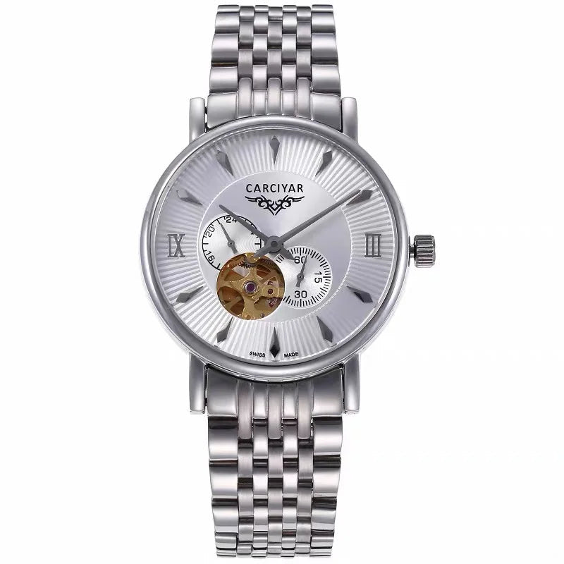 CARCIYAR Automatic Mechanical Watch Men's Tourbillon Round Dial Casual Simple Waterproof Trendy - Tara's Tiny Treasures