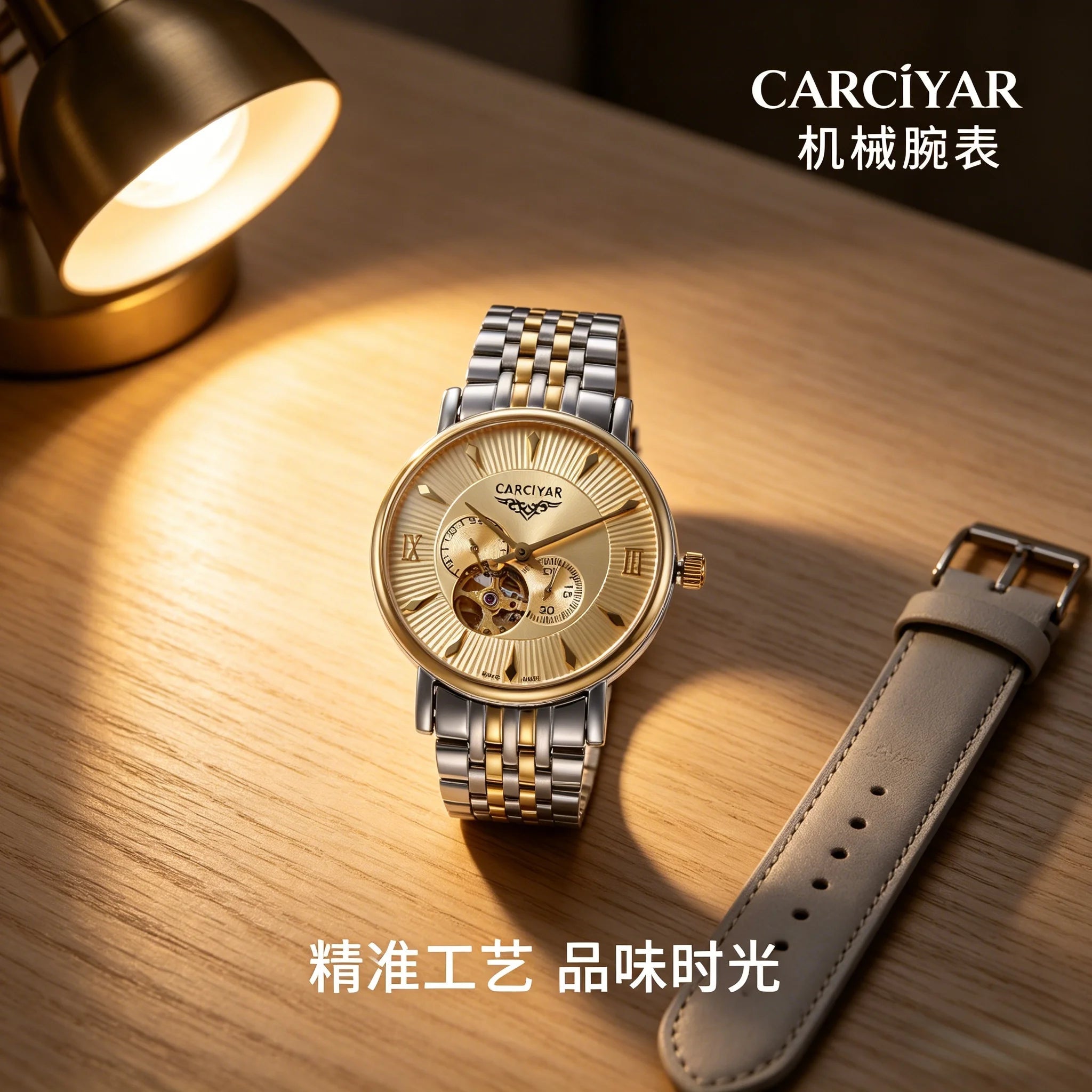 CARCIYAR Automatic Mechanical Watch Men's Tourbillon Round Dial Casual Simple Waterproof Trendy - Tara's Tiny Treasures
