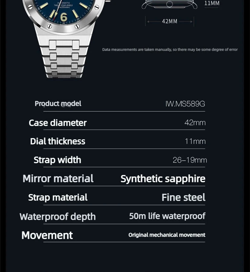 Carnival Brand IW High-End Series Luxury Sapphire Mechanical Watch Men 50M Waterproof Imported Movement Automatic Watches Mens - Tara's Tiny Treasures
