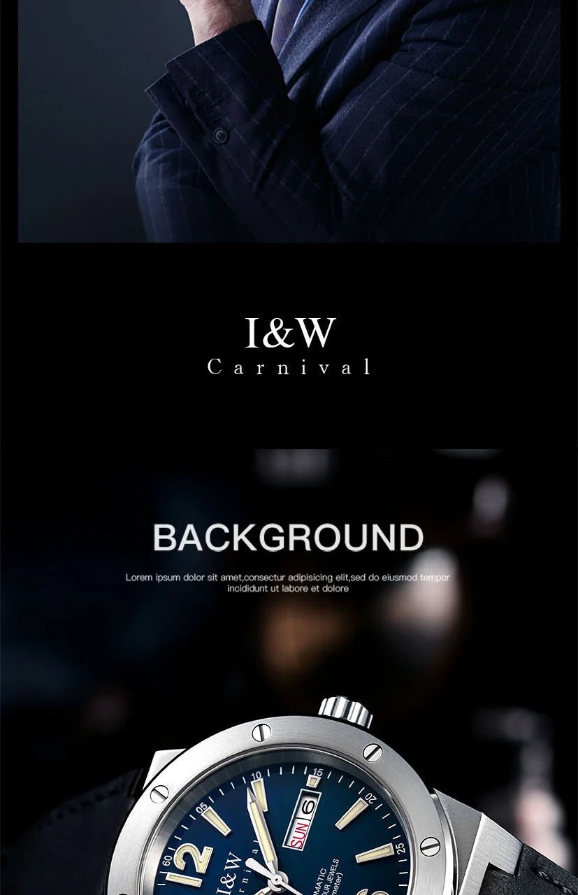 Carnival Brand IW High-End Series Luxury Sapphire Mechanical Watch Men 50M Waterproof Imported Movement Automatic Watches Mens - Tara's Tiny Treasures