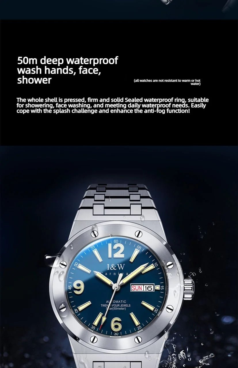 Carnival Brand IW High-End Series Luxury Sapphire Mechanical Watch Men 50M Waterproof Imported Movement Automatic Watches Mens - Tara's Tiny Treasures