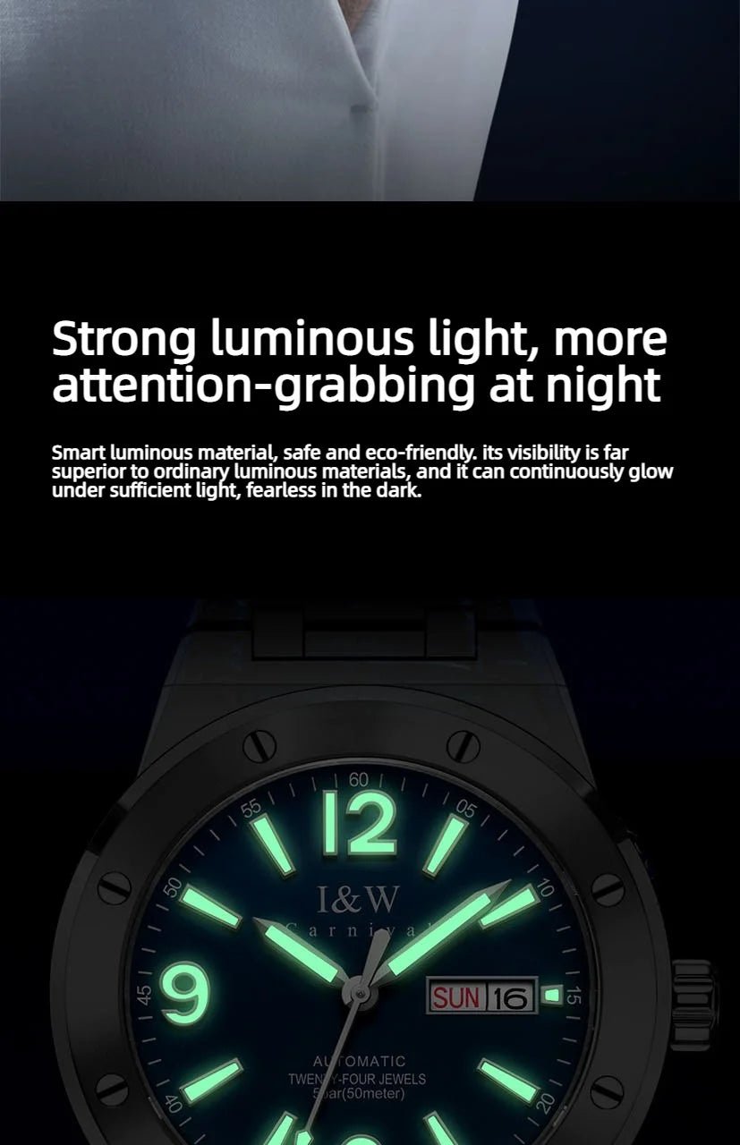 Carnival Brand IW High-End Series Luxury Sapphire Mechanical Watch Men 50M Waterproof Imported Movement Automatic Watches Mens - Tara's Tiny Treasures