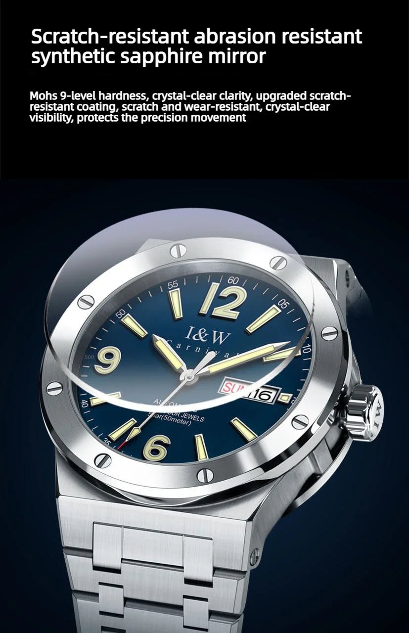 Carnival Brand IW High-End Series Luxury Sapphire Mechanical Watch Men 50M Waterproof Imported Movement Automatic Watches Mens - Tara's Tiny Treasures