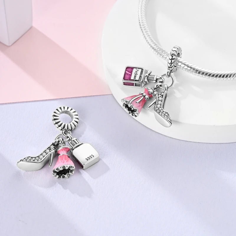 Charm 925 Sterling Silver Pink Pendant Charm Fit Original Charm Bracelet Necklace Beads DIY Jewerlry Accessories - Tara's Tiny Treasures