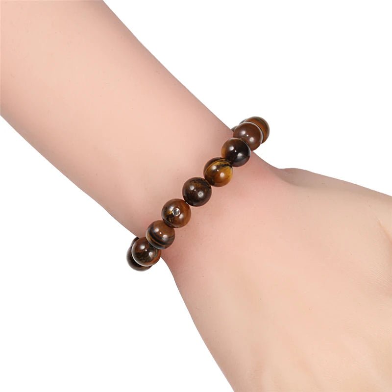 Charm Bracelet Natural Stone Beads 6/8/10mm Volcanic Lava Tiger Eye Beads Elastic Bracelets For Men Women Jewelry pulsera hombre - Tara's Tiny Treasures