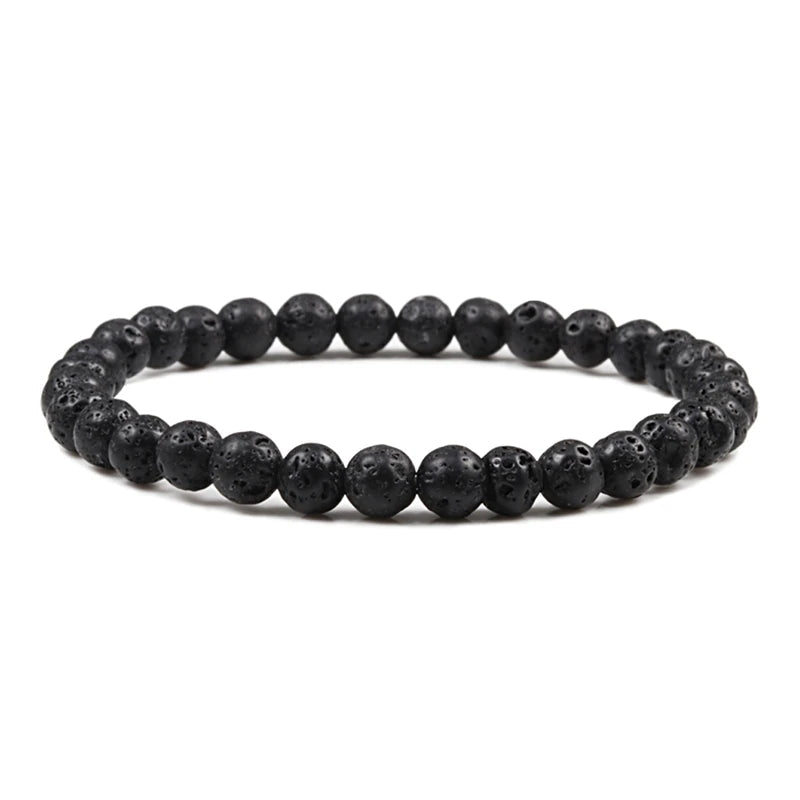 Charm Bracelet Natural Stone Beads 6/8/10mm Volcanic Lava Tiger Eye Beads Elastic Bracelets For Men Women Jewelry pulsera hombre - Tara's Tiny Treasures