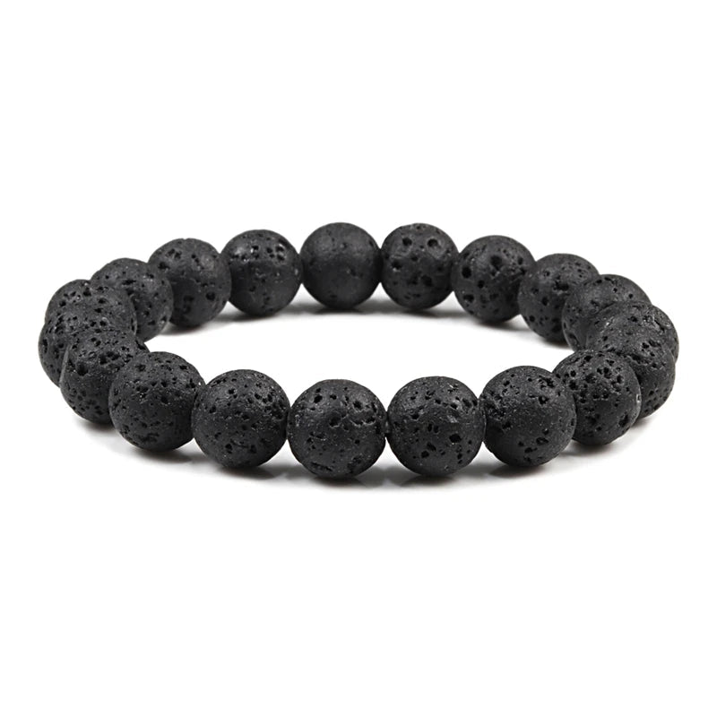 Charm Bracelet Natural Stone Beads 6/8/10mm Volcanic Lava Tiger Eye Beads Elastic Bracelets For Men Women Jewelry pulsera hombre - Tara's Tiny Treasures