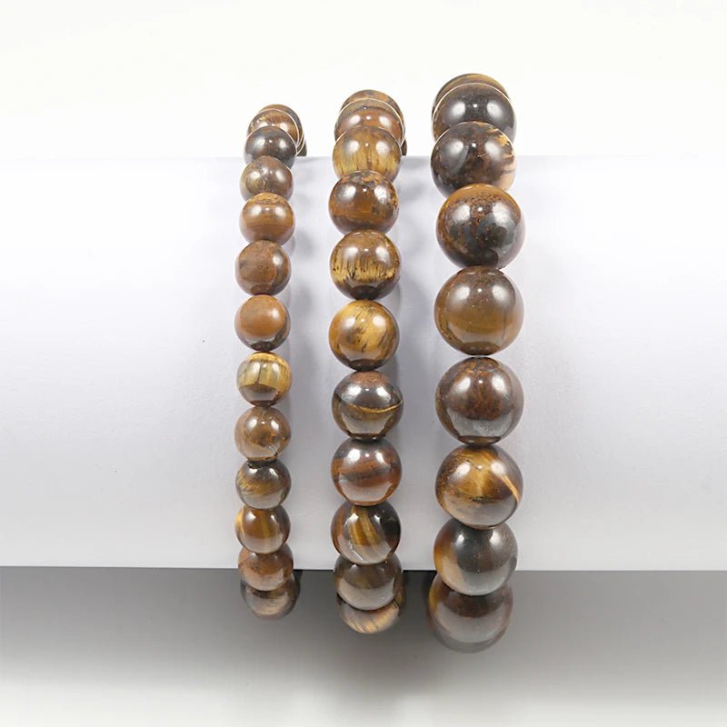 Charm Bracelet Natural Stone Beads 6/8/10mm Volcanic Lava Tiger Eye Beads Elastic Bracelets For Men Women Jewelry pulsera hombre - Tara's Tiny Treasures