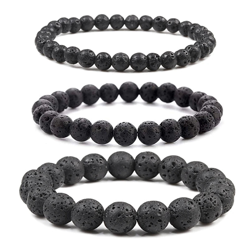 Charm Bracelet Natural Stone Beads 6/8/10mm Volcanic Lava Tiger Eye Beads Elastic Bracelets For Men Women Jewelry pulsera hombre - Tara's Tiny Treasures