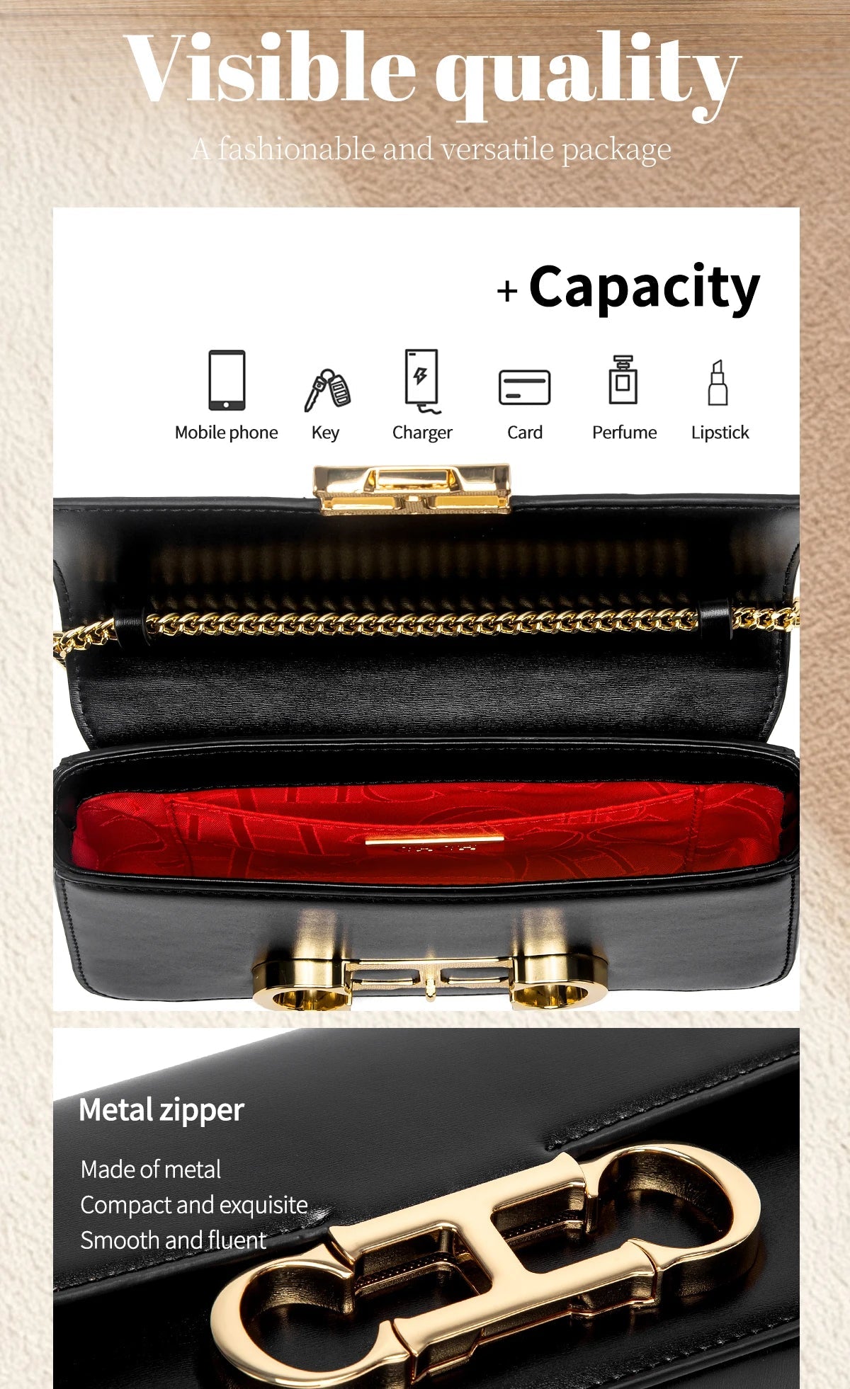 CHCH Women's Chain Bag Summer New Black Shoulder Bag Women's Flip Phone Bag - Tara's Tiny Treasures