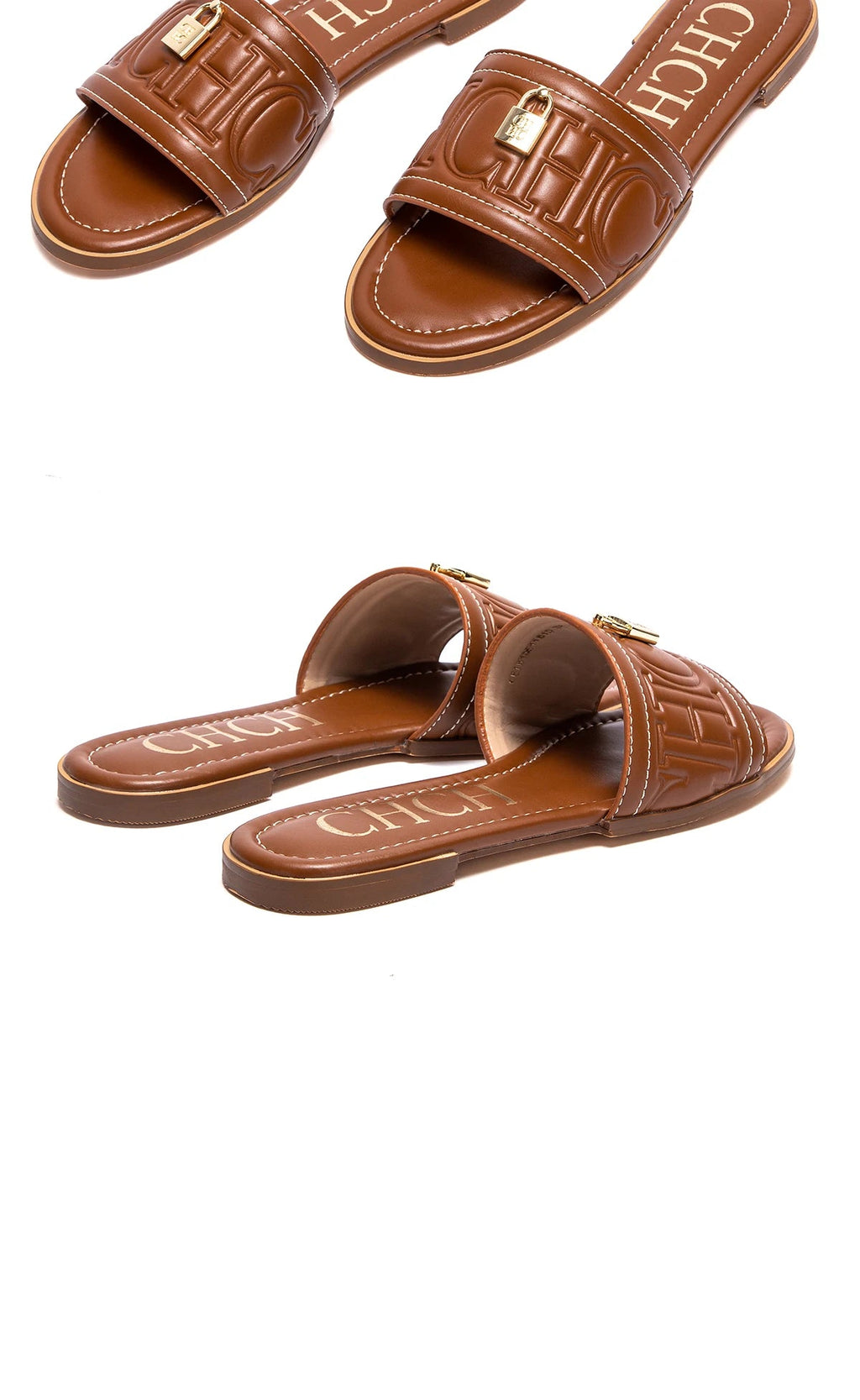 CHCH Women's Flat Shoes Summer New Solid Color Embossed Sandals Simple Fashion Slippers - Tara's Tiny Treasures