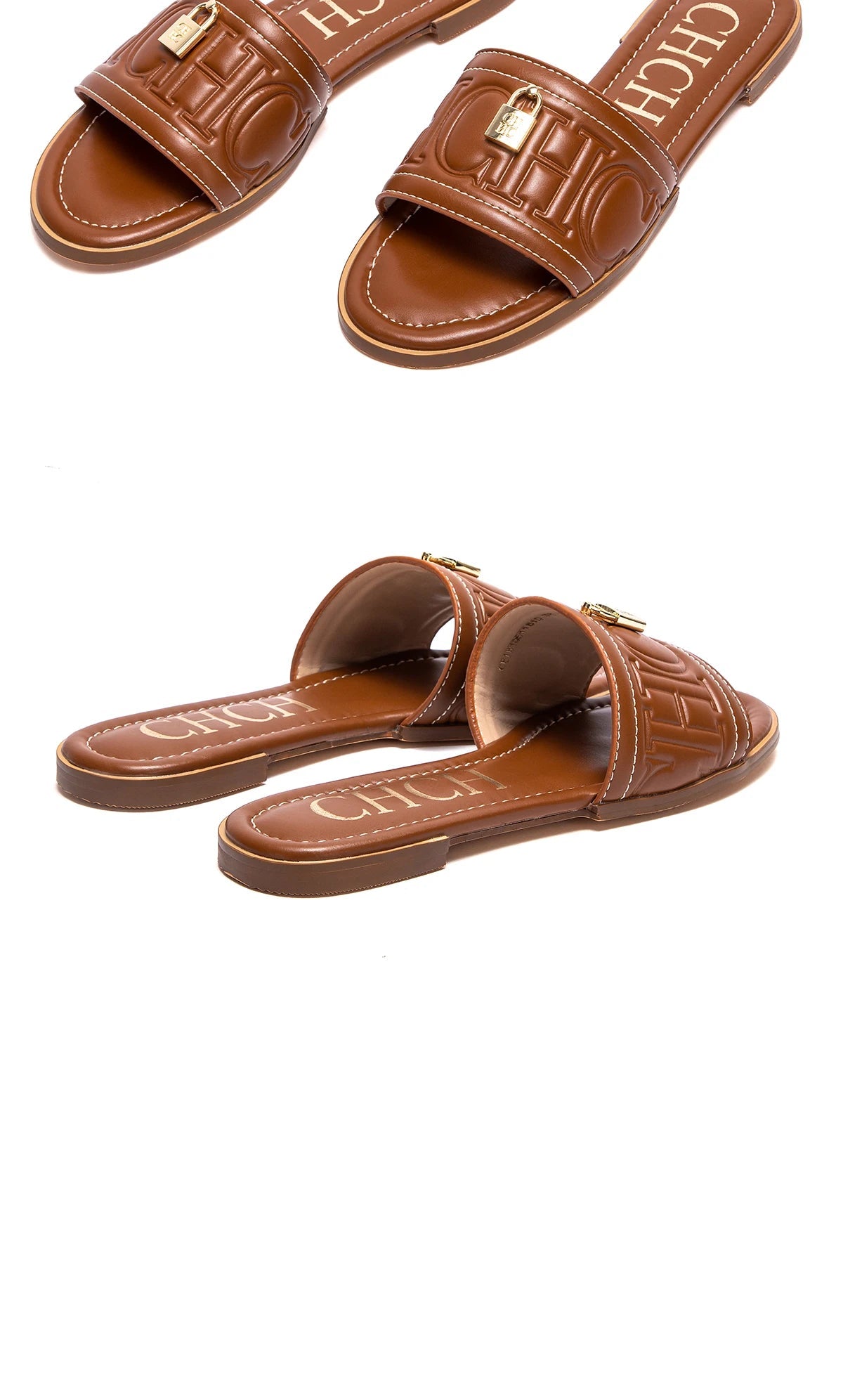 CHCH Women's Flat Shoes Summer New Solid Color Embossed Sandals Simple Fashion Slippers - Tara's Tiny Treasures