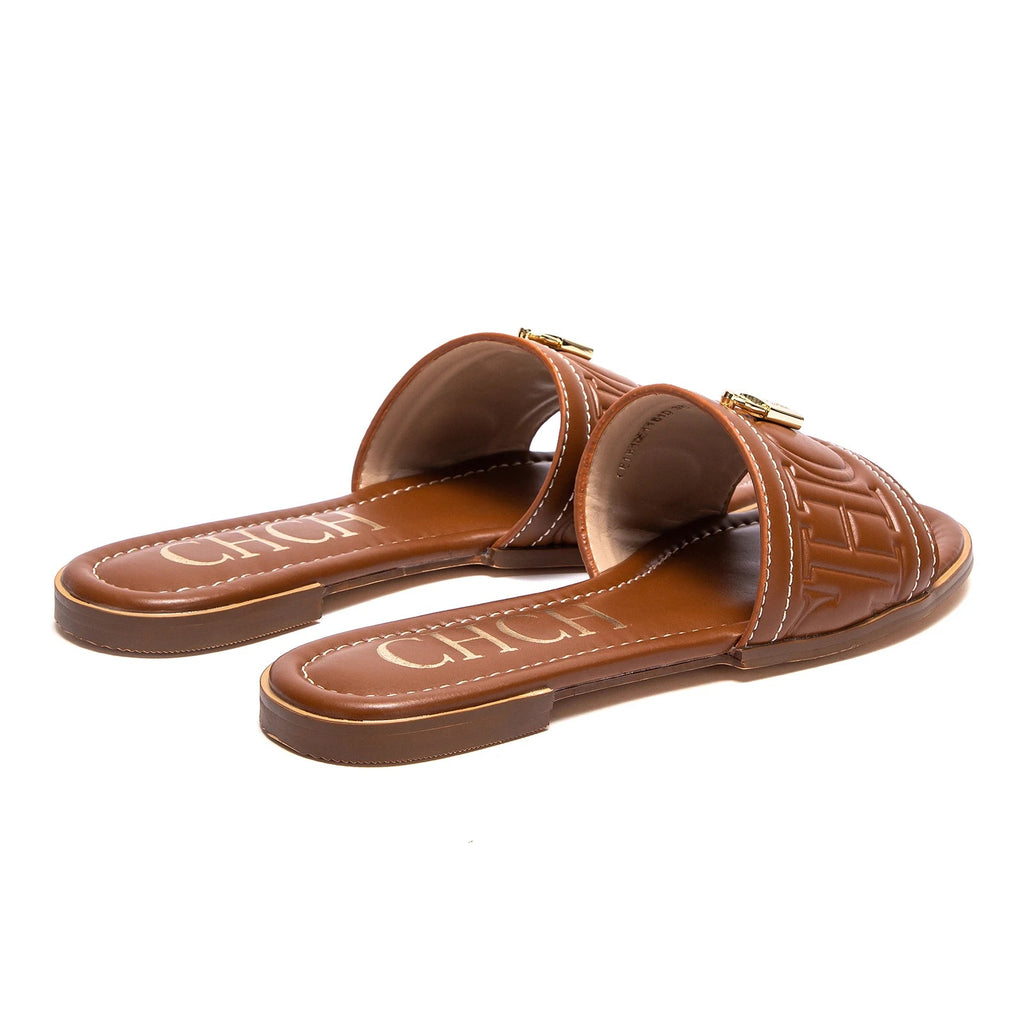CHCH Women's Flat Shoes Summer New Solid Color Embossed Sandals Simple Fashion Slippers - Tara's Tiny Treasures