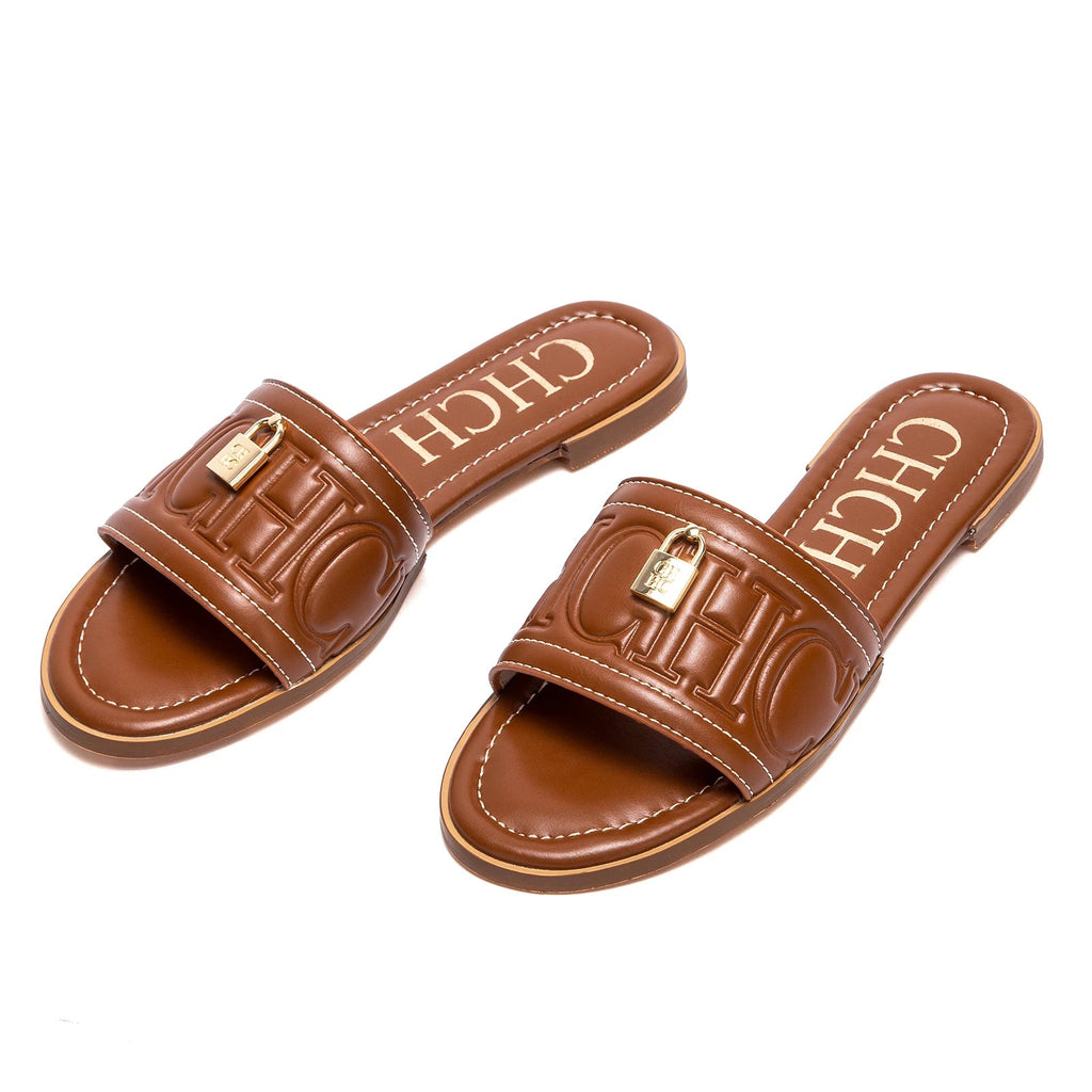 CHCH Women's Flat Shoes Summer New Solid Color Embossed Sandals Simple Fashion Slippers - Tara's Tiny Treasures