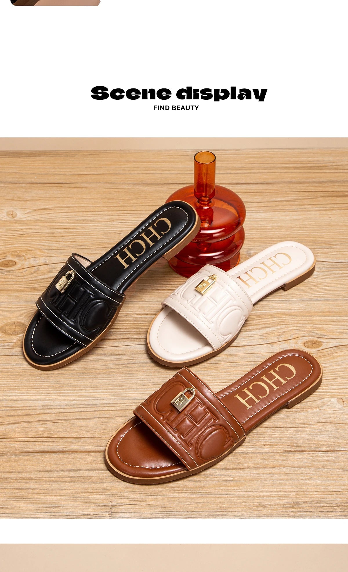 CHCH Women's Flat Shoes Summer New Solid Color Embossed Sandals Simple Fashion Slippers - Tara's Tiny Treasures