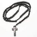 Christ Jesus Wooden Beads 8mm Rosary Bead Cross Pendant Woven Rope Chain Necklace Religious Orthodox Praying Jewelry Chain Decor - Tara's Tiny Treasures