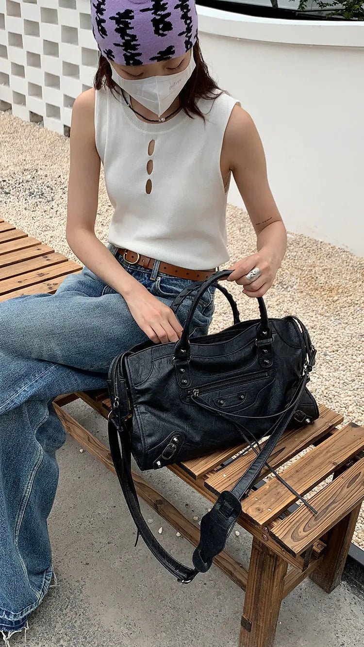 City Motorcycle Shoulder Bag Tote Bag for Women Luxury Designer 2026 Autumn and Winter handbag crossbody Large Capacity - Tara's Tiny Treasures