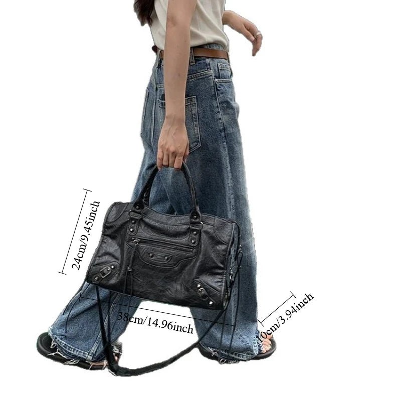 City Motorcycle Shoulder Bag Tote Bag for Women Luxury Designer 2026 Autumn and Winter handbag crossbody Large Capacity - Tara's Tiny Treasures