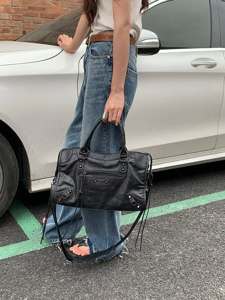 City Motorcycle Shoulder Bag Tote Bag for Women Luxury Designer 2026 Autumn and Winter handbag crossbody Large Capacity - Tara's Tiny Treasures