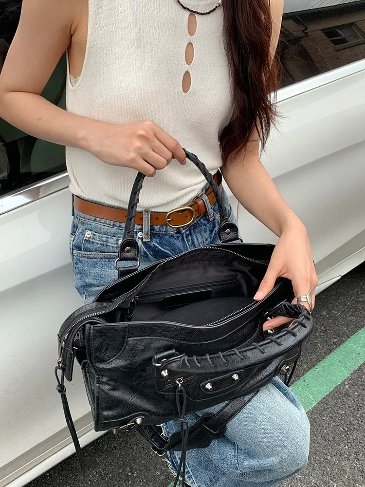 City Motorcycle Shoulder Bag Tote Bag for Women Luxury Designer 2026 Autumn and Winter handbag crossbody Large Capacity - Tara's Tiny Treasures