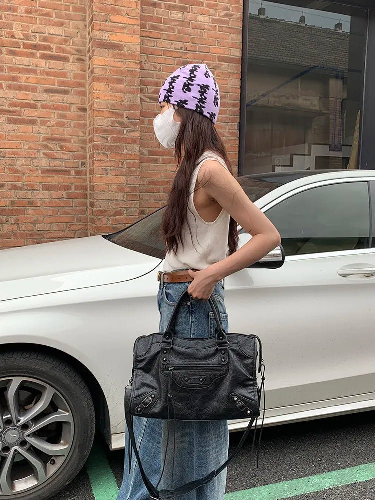 City Motorcycle Shoulder Bag Tote Bag for Women Luxury Designer 2026 Autumn and Winter handbag crossbody Large Capacity - Tara's Tiny Treasures