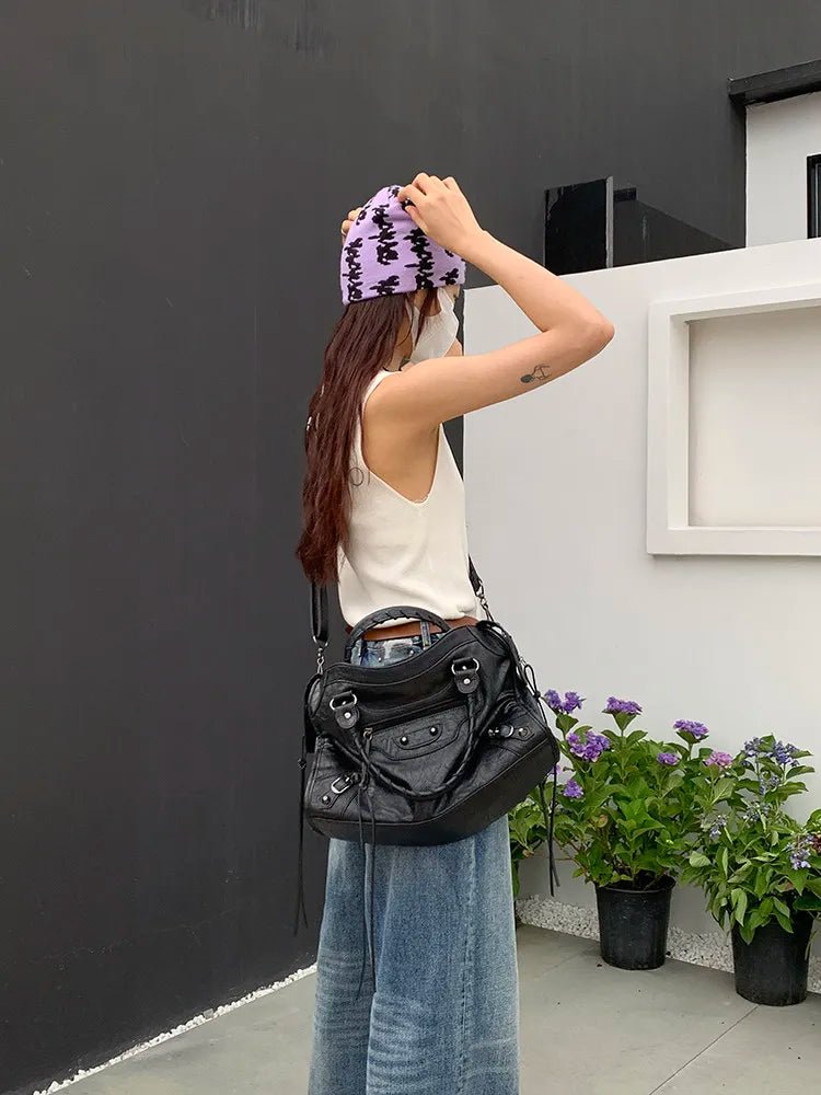 City Motorcycle Shoulder Bag Tote Bag for Women Luxury Designer 2026 Autumn and Winter handbag crossbody Large Capacity - Tara's Tiny Treasures