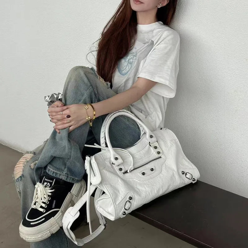 City Motorcycle Shoulder Bag Tote Bag for Women Luxury Designer 2026 Autumn and Winter handbag crossbody Large Capacity - Tara's Tiny Treasures