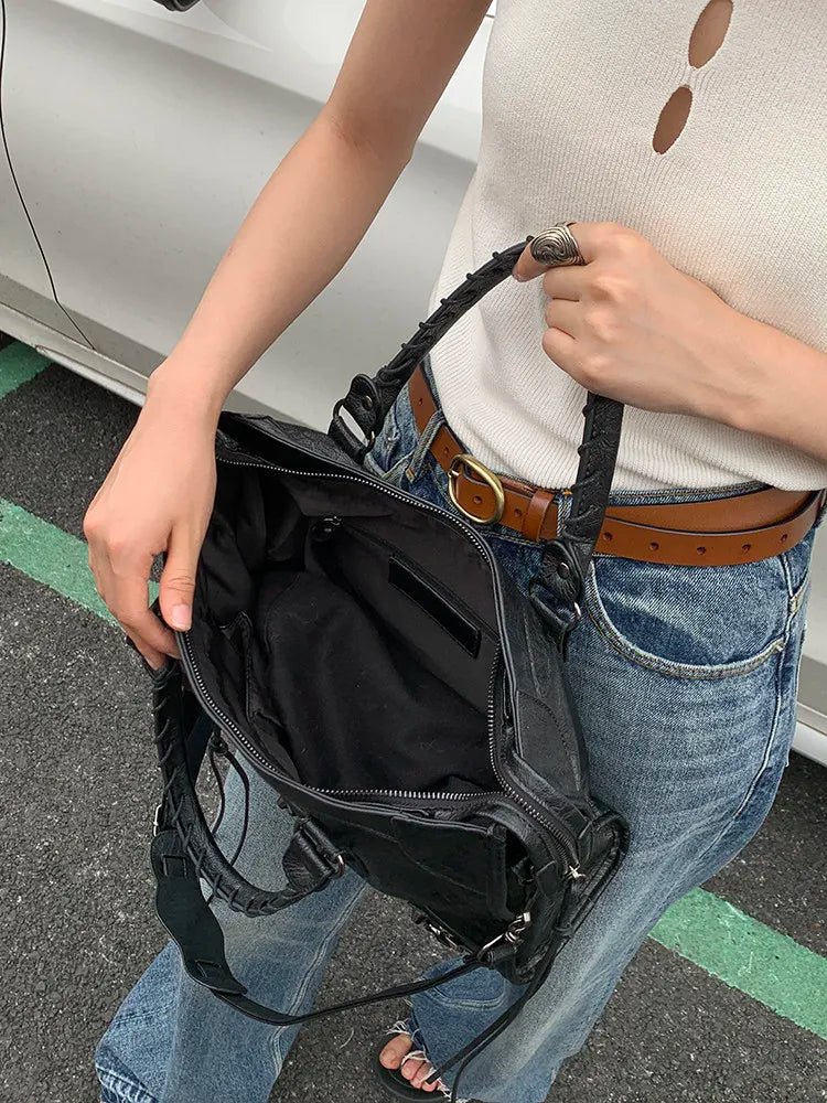 City Motorcycle Shoulder Bag Tote Bag for Women Luxury Designer 2026 Autumn and Winter handbag crossbody Large Capacity - Tara's Tiny Treasures