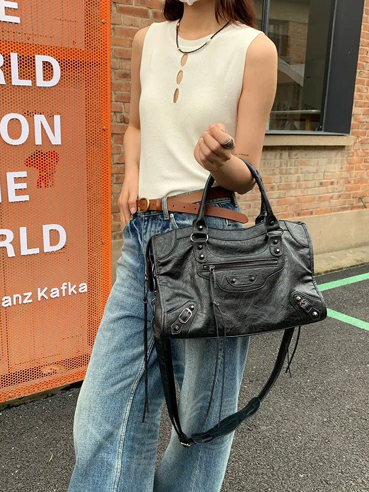 City Motorcycle Shoulder Bag Tote Bag for Women Luxury Designer 2026 Autumn and Winter handbag crossbody Large Capacity - Tara's Tiny Treasures
