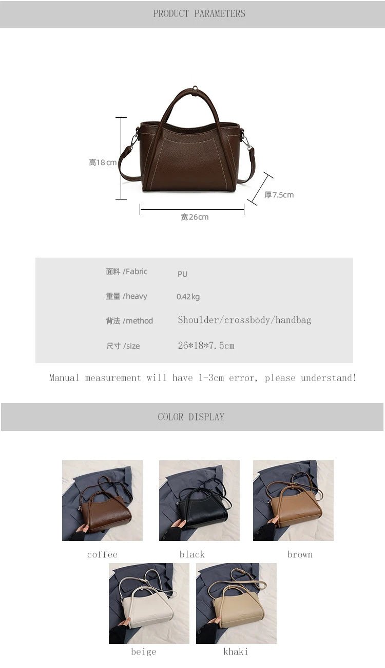Classic Black Women's Handbags Elegant Office Ladies One Shoulder Bag Korean Simple Versatile PU Crossbody Bags New Trend - Tara's Tiny Treasures