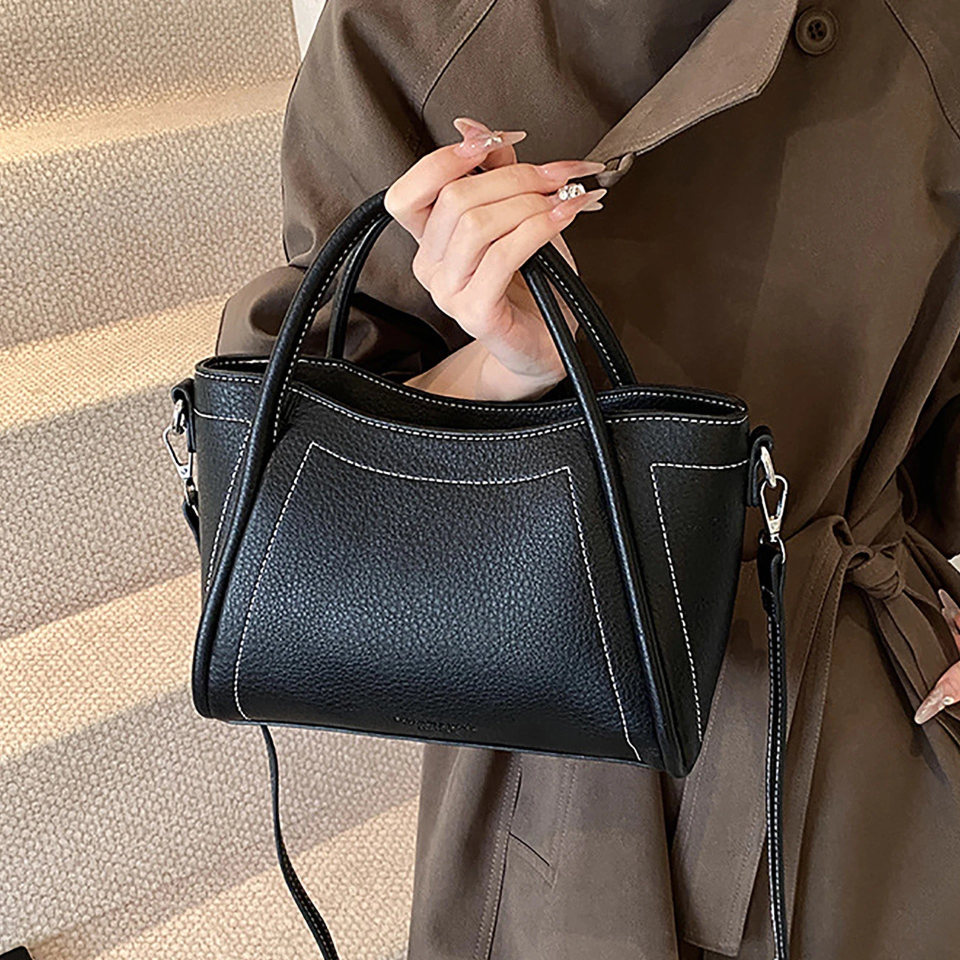 Classic Black Women's Handbags Elegant Office Ladies One Shoulder Bag Korean Simple Versatile PU Crossbody Bags New Trend - Tara's Tiny Treasures
