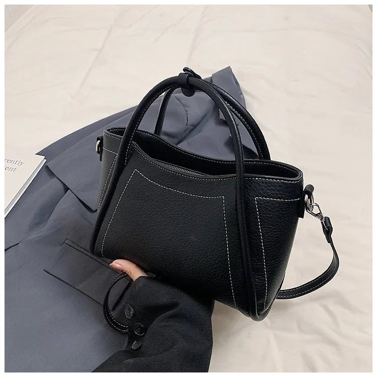 Classic Black Women's Handbags Elegant Office Ladies One Shoulder Bag Korean Simple Versatile PU Crossbody Bags New Trend - Tara's Tiny Treasures