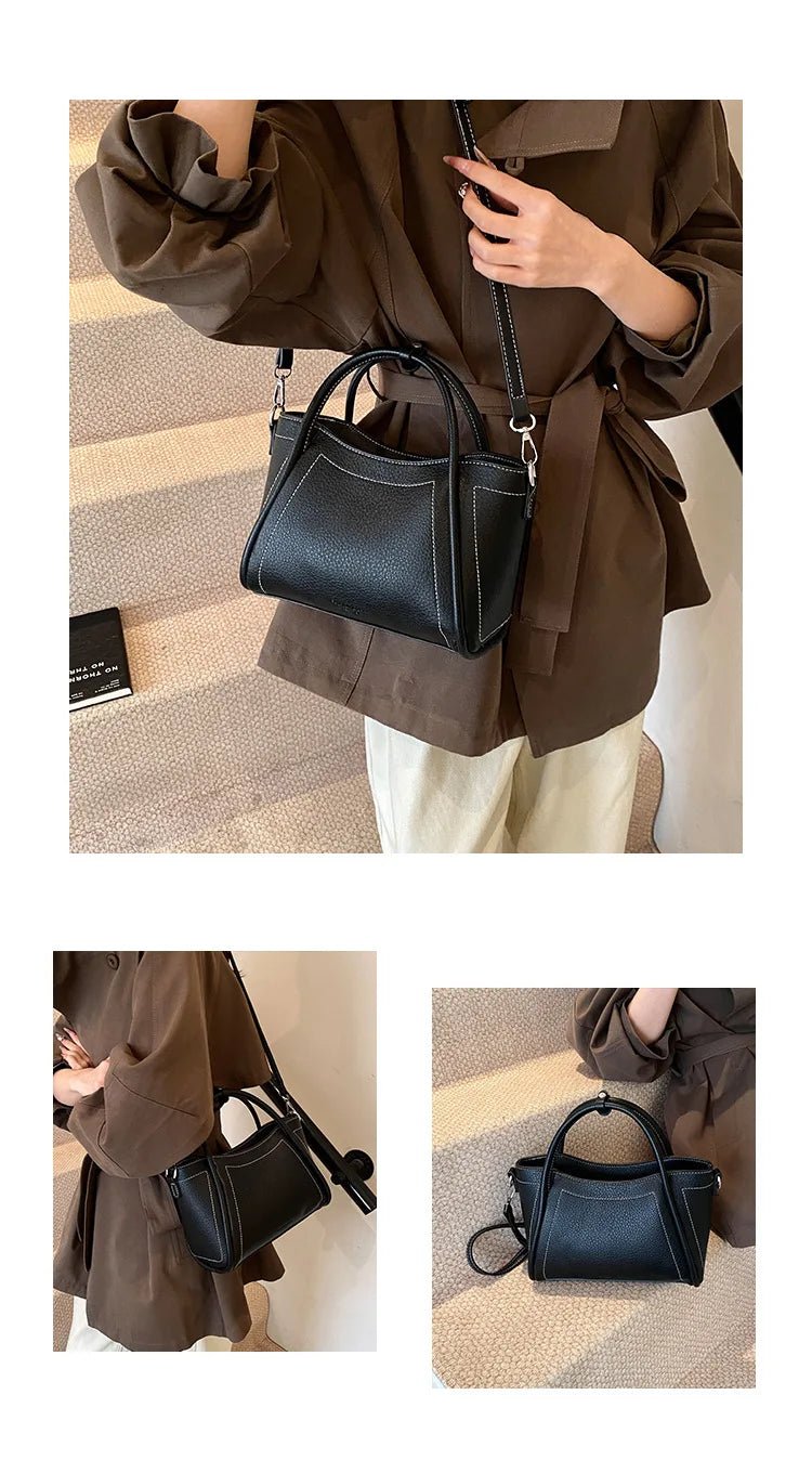Classic Black Women's Handbags Elegant Office Ladies One Shoulder Bag Korean Simple Versatile PU Crossbody Bags New Trend - Tara's Tiny Treasures