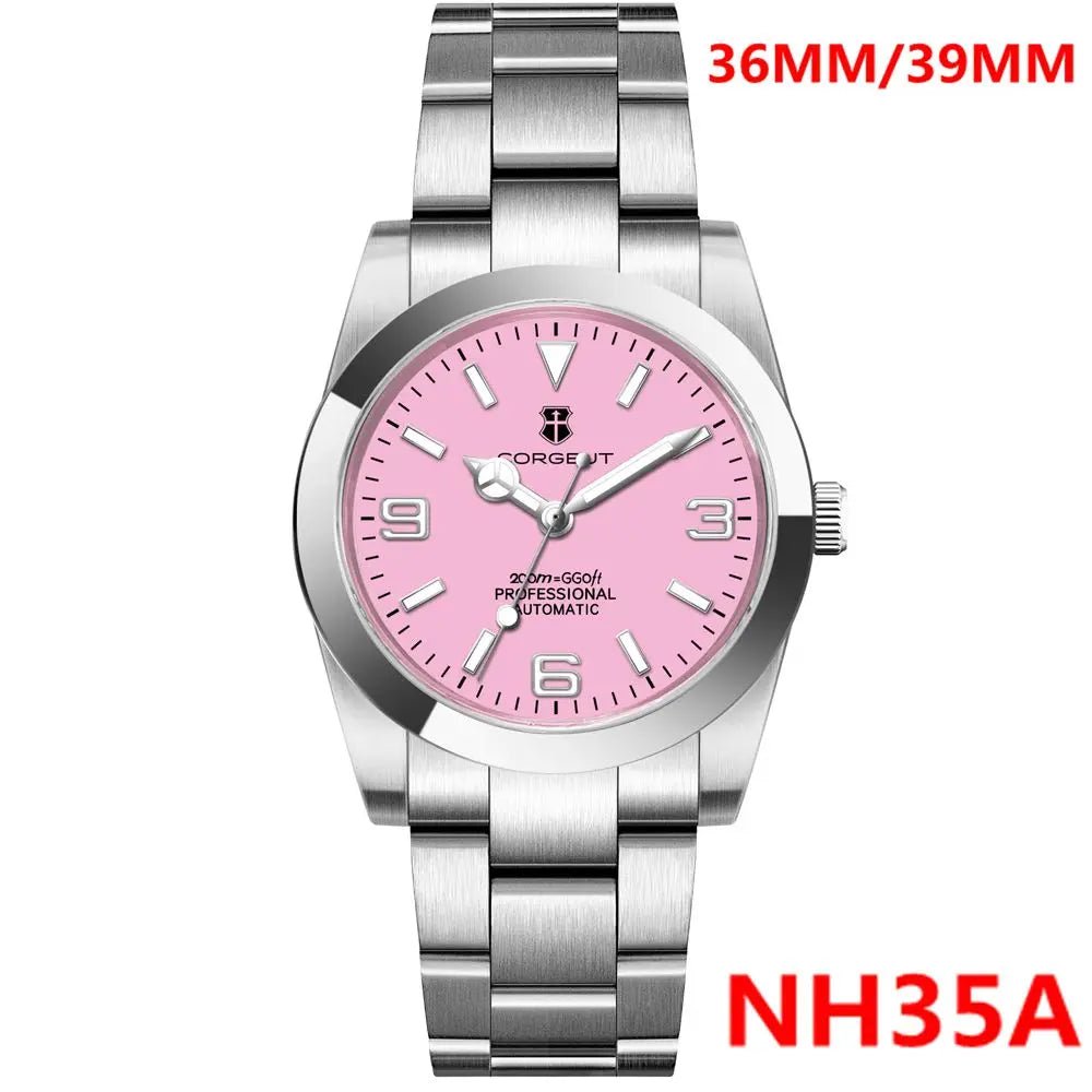 Corgeut Luxury NH35 Watch for Women Men 36MM/39MM Automatic Mechanical Wristwatches Sapphire Luminous 10Bar Pink Female Reloj - Tara's Tiny Treasures