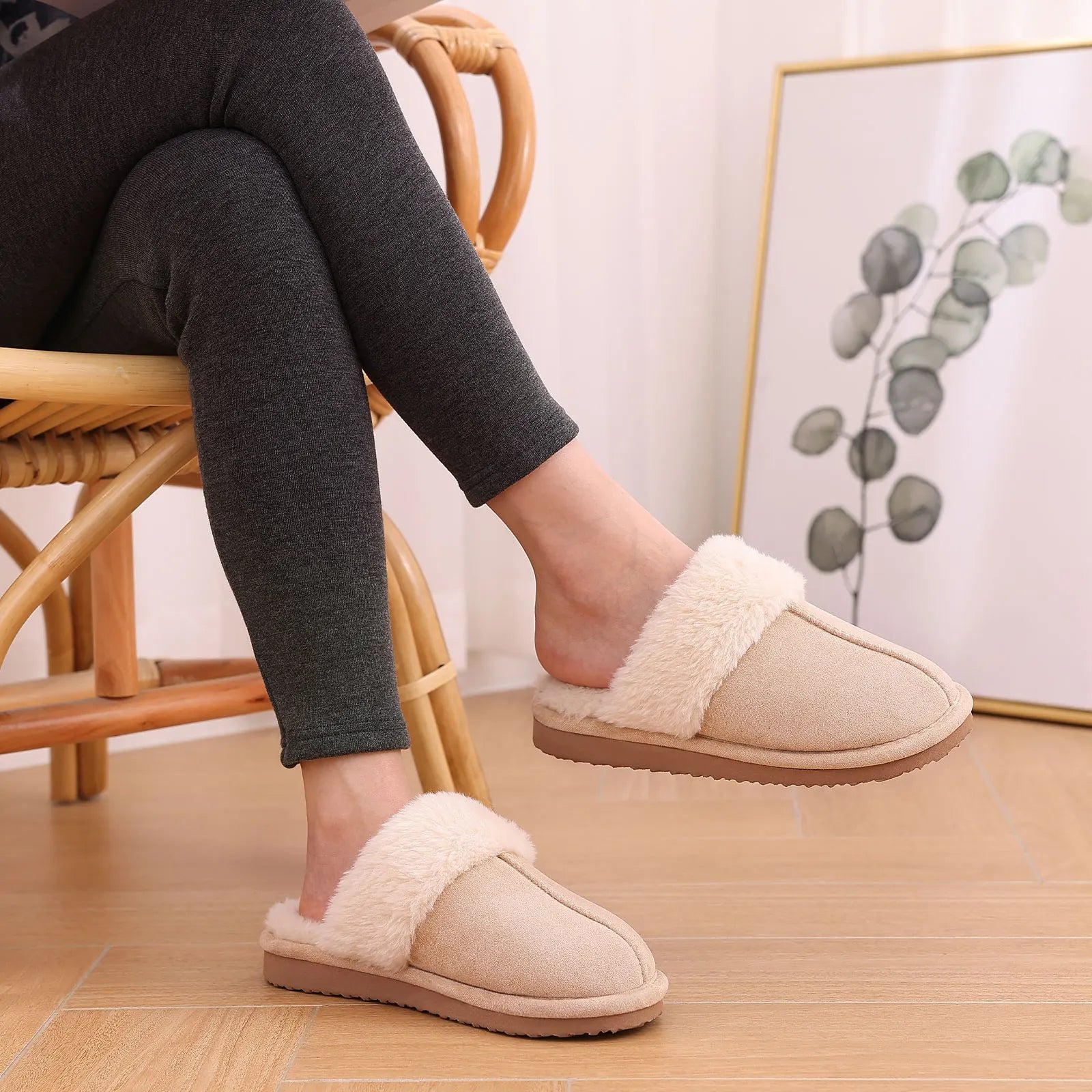 Crestar Women's Winter Fuzzy House Slippers New Warm Soft Sole Non-slip Cotton Shoes Lady Memory Foam Bathroom Platform Slipper - Tara's Tiny Treasures