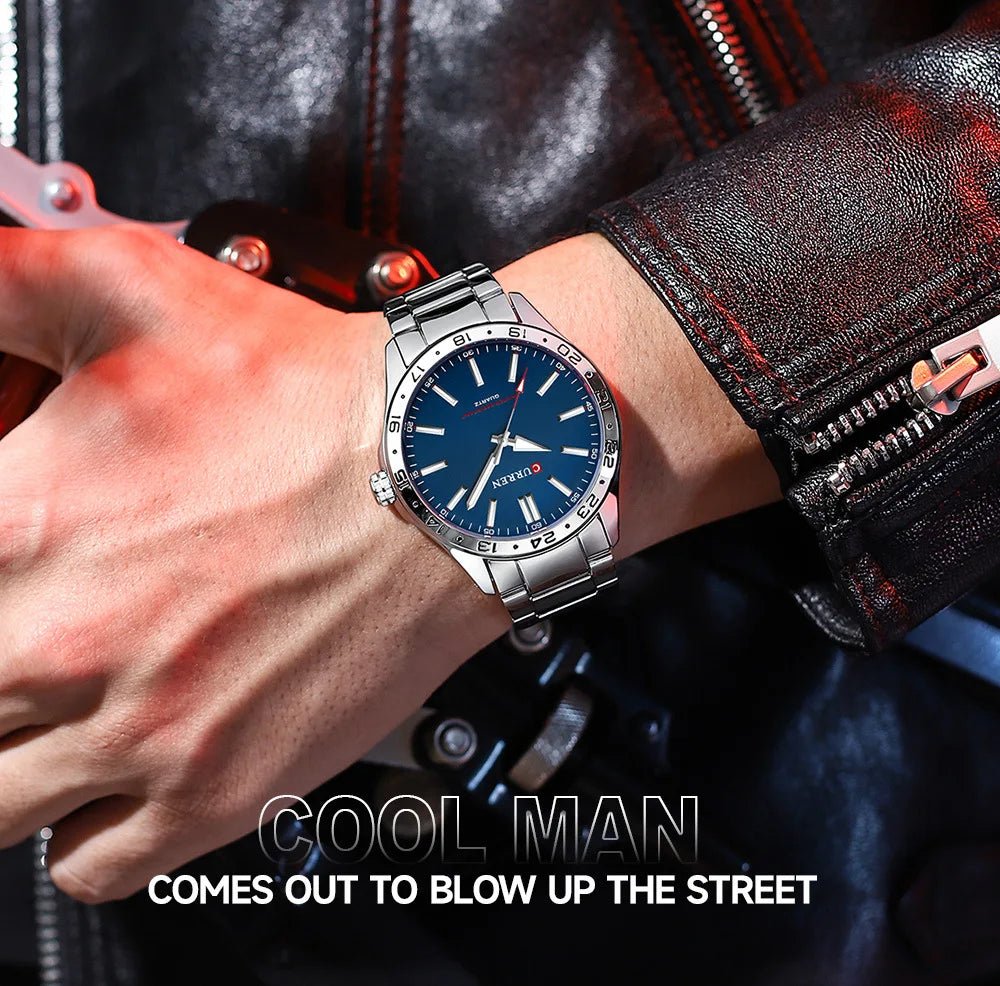 CURREN 8452 Men Quartz Watch Simple Fashion Leisure Business Clock Black Silvery Stainless Steel Strap Wristwatch for Male - Tara's Tiny Treasures