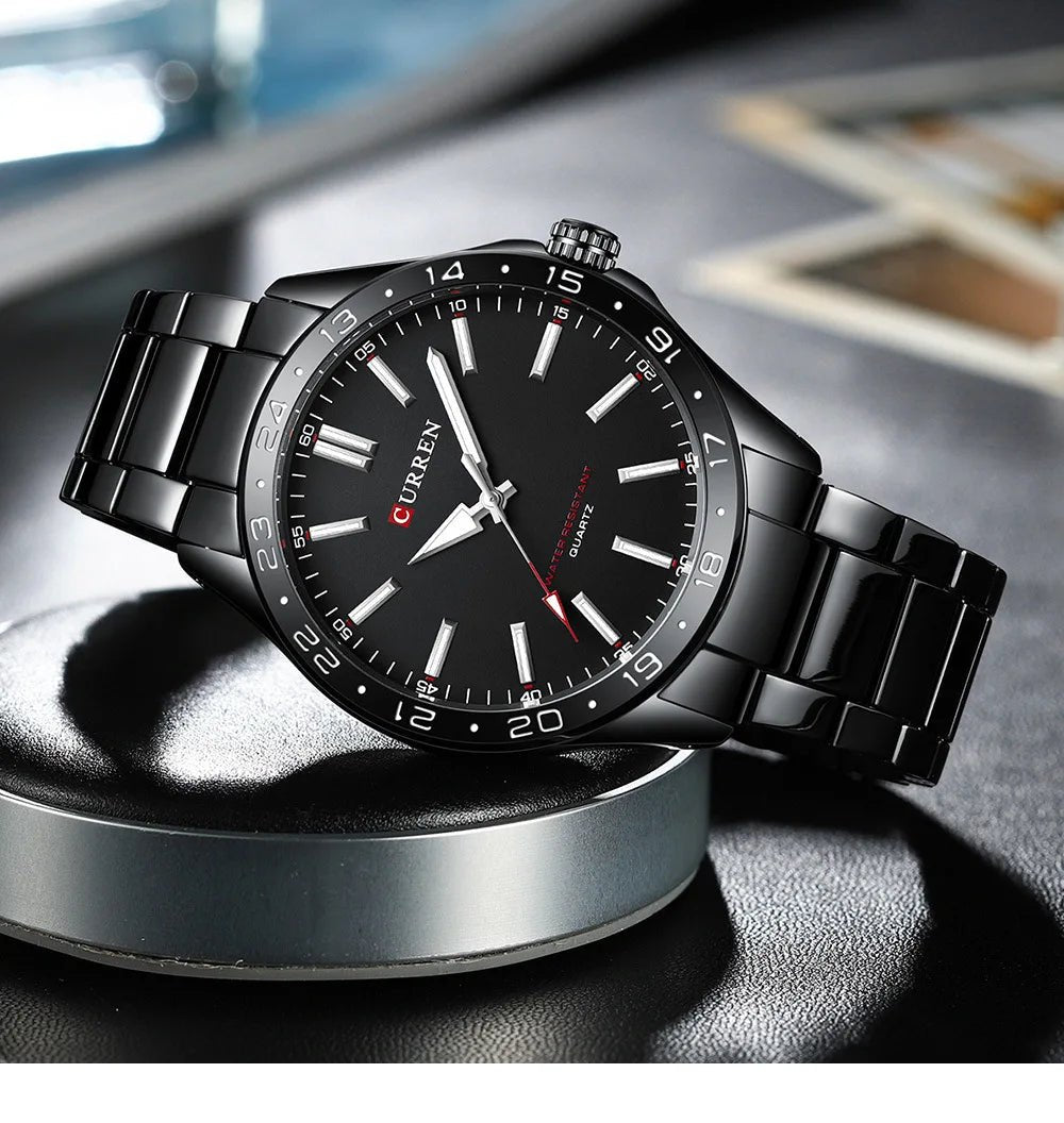 CURREN 8452 Men Quartz Watch Simple Fashion Leisure Business Clock Black Silvery Stainless Steel Strap Wristwatch for Male - Tara's Tiny Treasures