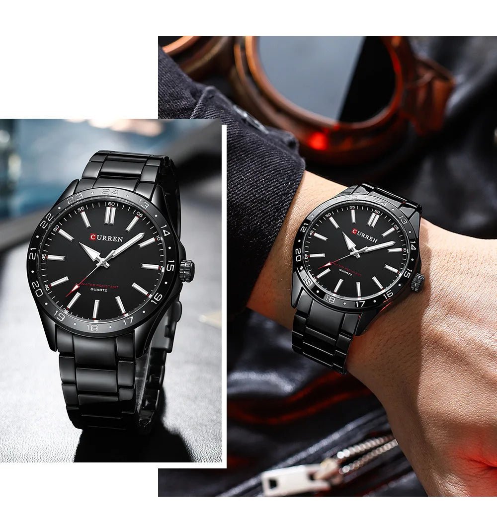 CURREN 8452 Men Quartz Watch Simple Fashion Leisure Business Clock Black Silvery Stainless Steel Strap Wristwatch for Male - Tara's Tiny Treasures