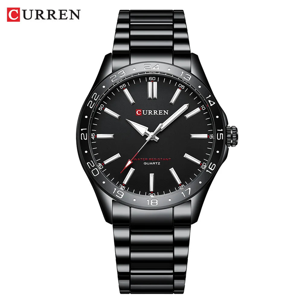 CURREN 8452 Men Quartz Watch Simple Fashion Leisure Business Clock Black Silvery Stainless Steel Strap Wristwatch for Male - Tara's Tiny Treasures