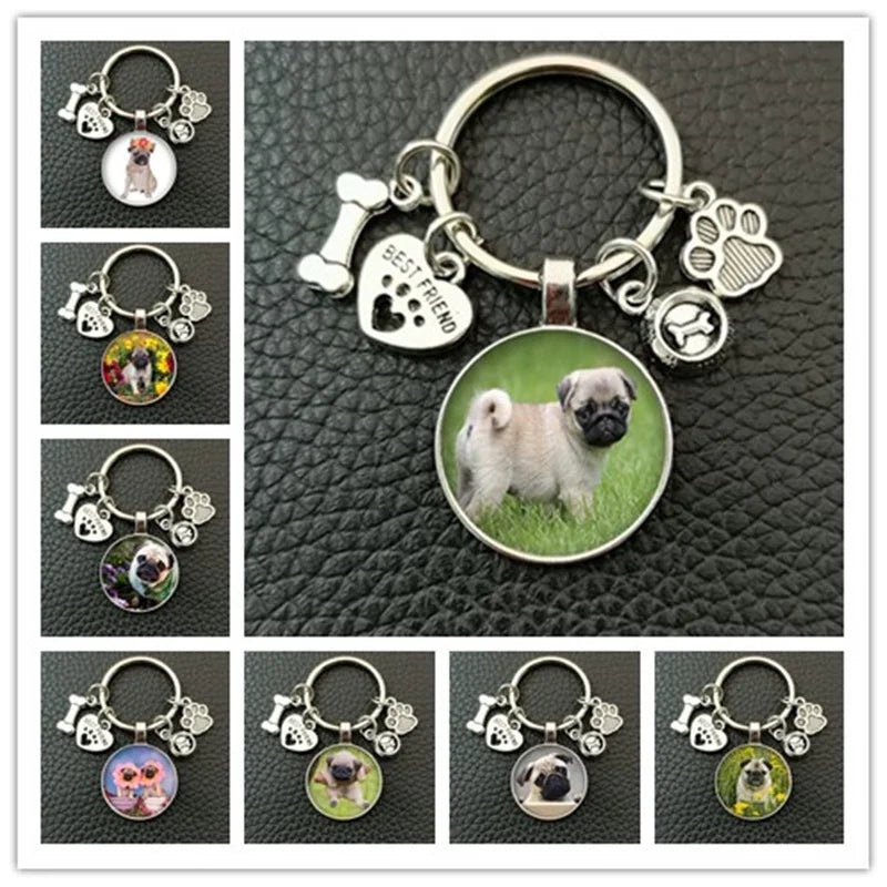 Cute animal beagle pug dog glass cabochon poodle teddy art picture glass dome DIY handmade jewelry key chain - Tara's Tiny Treasures