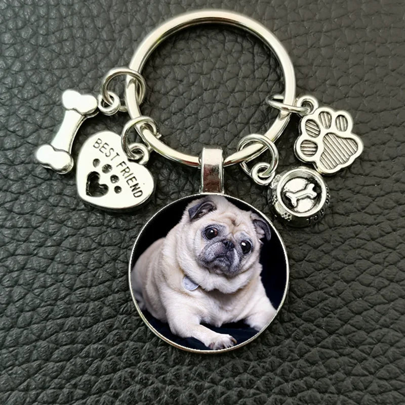 Cute animal beagle pug dog glass cabochon poodle teddy art picture glass dome DIY handmade jewelry key chain - Tara's Tiny Treasures