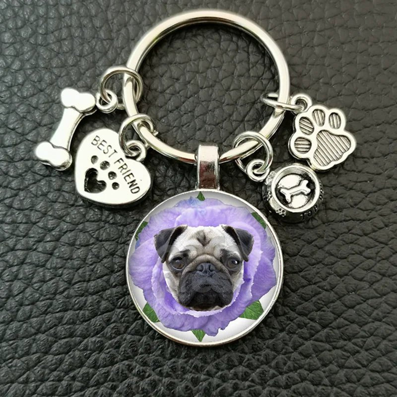 Cute animal beagle pug dog glass cabochon poodle teddy art picture glass dome DIY handmade jewelry key chain - Tara's Tiny Treasures