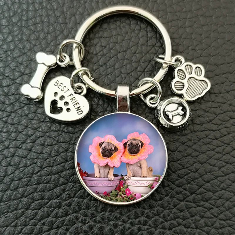 Cute animal beagle pug dog glass cabochon poodle teddy art picture glass dome DIY handmade jewelry key chain - Tara's Tiny Treasures